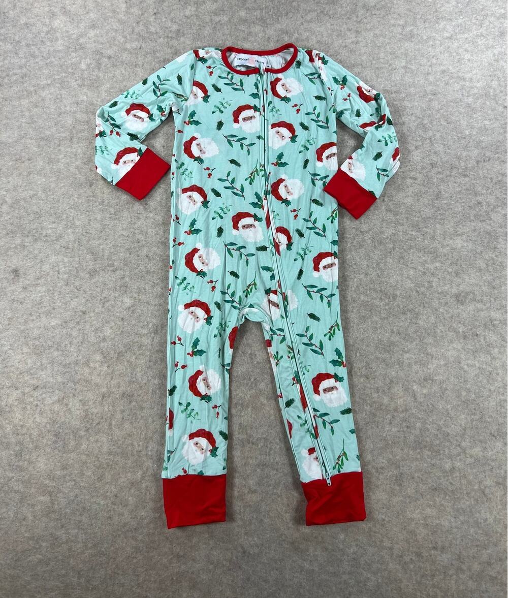 Smocked Sweets Mint Santa Claus Bamboo One Piece Pajama Boys Girls Size 4 NEW